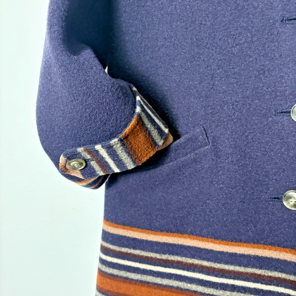 Pendleton Arroyo Coat Womens Small Navy Wool Blanket Stripe Southwestern Aztec - Picture 3 of 10